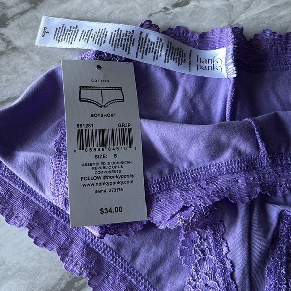 NWT HANKY PANKY cotton with Lace Trim grape Boyshort Women's size s - Picture 2 of 4